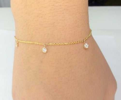 14Kt Gold Bezel Setting Dangling Natural Diamond Charm Bracelet