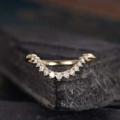 14Kt Gold Chevron V Shaped Curved Natural Diamond Band Engagement/Wedding Ring