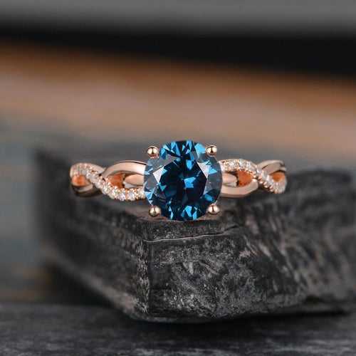 14Kt Gold Solitaire Blue Topza, Eternity Natural Diamond Engagement/Wedding Ring