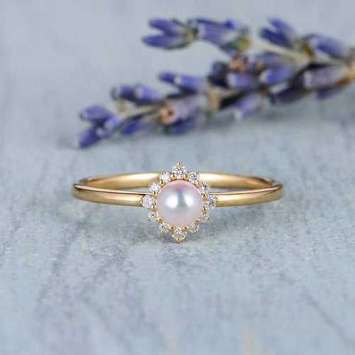 14Kt Gold Pearl, Natural Diamond Engagement/Wedding Ring