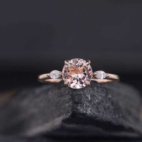14Kt Gold Solitaire Morganite, Marquise Shape Moonstone Engagement/Wedding Ring