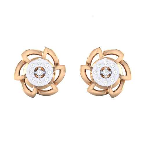 18Kt Gold Natural Diamond Stud Earring - Floral