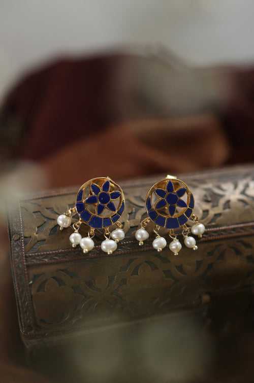 Roop Blue Kundan Silver Earrings