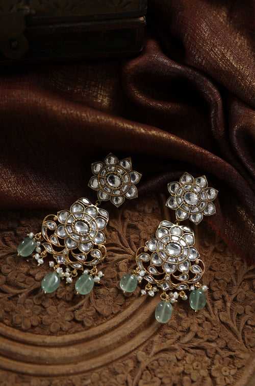 Kushi Mint Kundan Silver Earrings