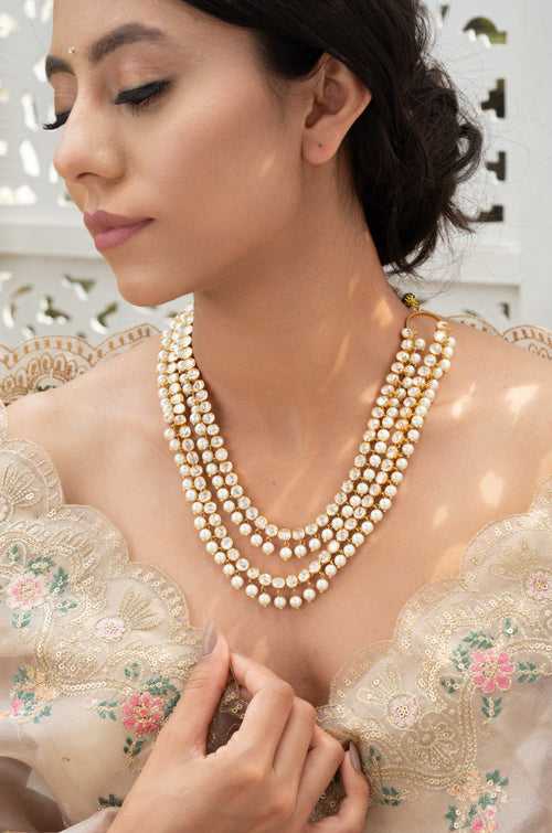 Arika Polki And Pearls Silver Necklace