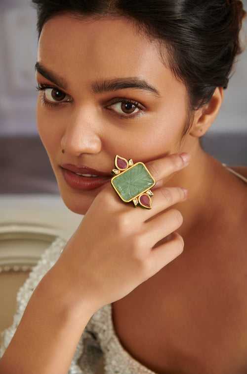 Hazel Mint Green Kundan Ring