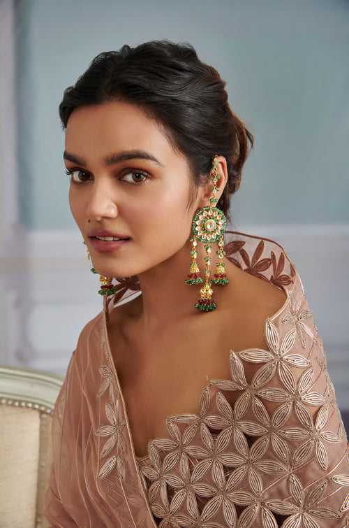 Ritvi Mint Green Kundan Jhumka Earrings