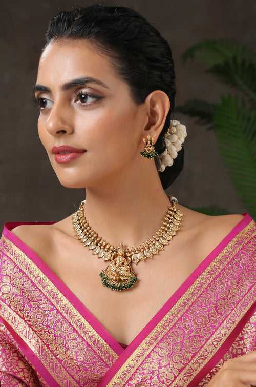 Advika Gold Plated Intricate Temple Work Necklace Set