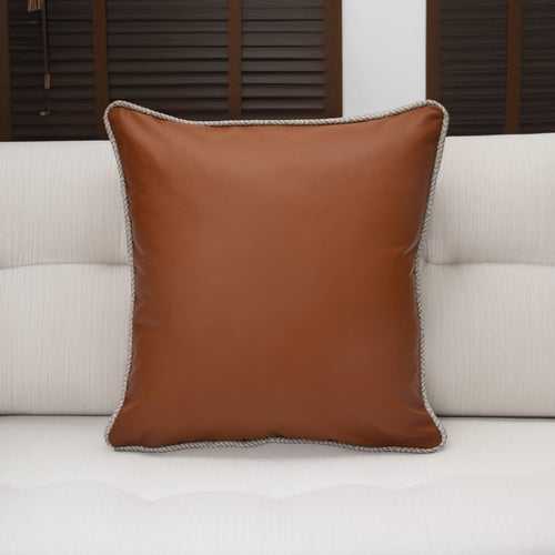 Solid Leatherette 16" x 16" Cushion Cover (Brown)
