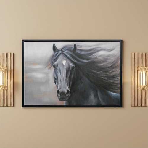 Horse Face Canvas Wall Painting (Black)