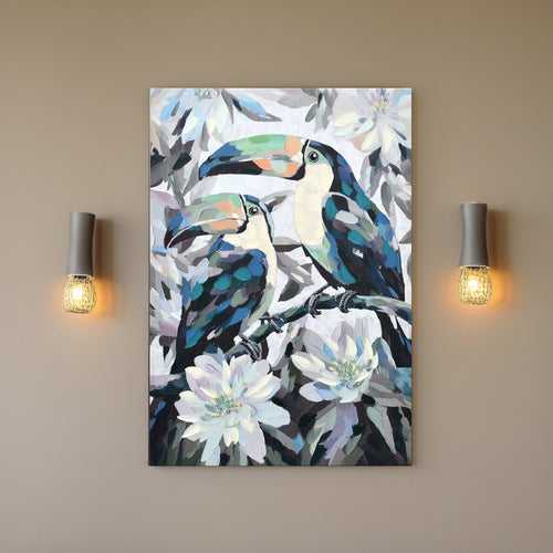 Toucan Bird On Branch Canvas Wall Painting (Blue)