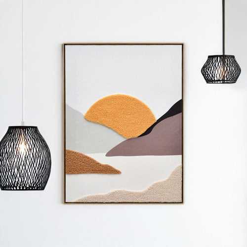 Sunset Tufted Canvas Wall Painting (Brown & Beige)