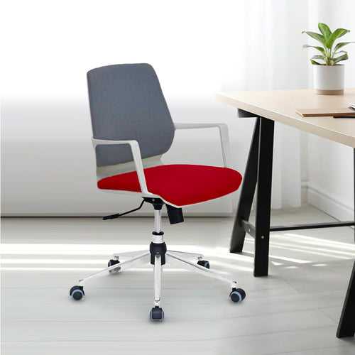 Prius Mid Back Chrome Star Base Office Chair (Grey & Red)