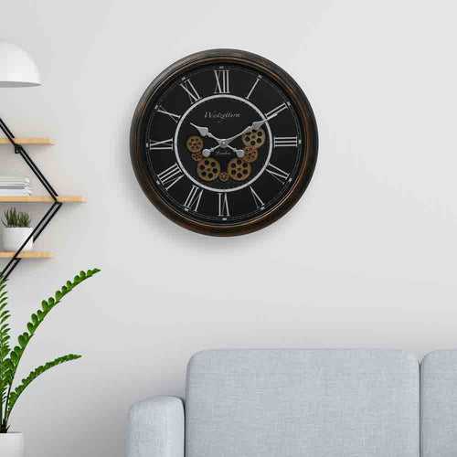 Vintage Look Gear Analog Wall Clock (Antique Gold and Black)
