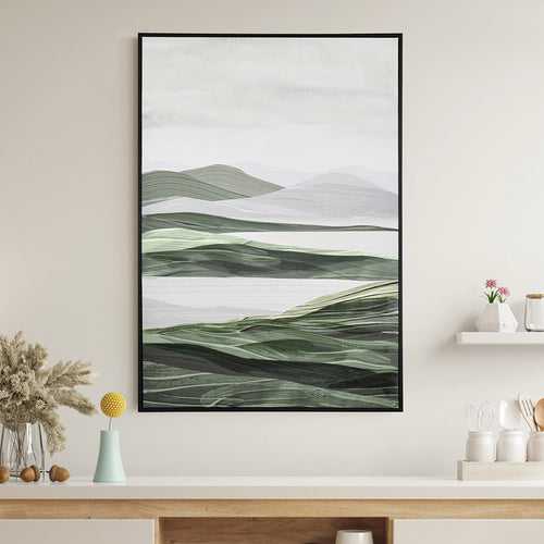 Mountains and Water Decorative Wall Painting (Grey & Green)
