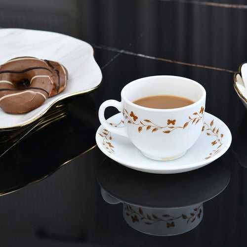 Arias by Lara Dutta Autumn Grace Cup & Saucer Set of 12 (220 ml, 6 Cups & 6 Saucers, White)