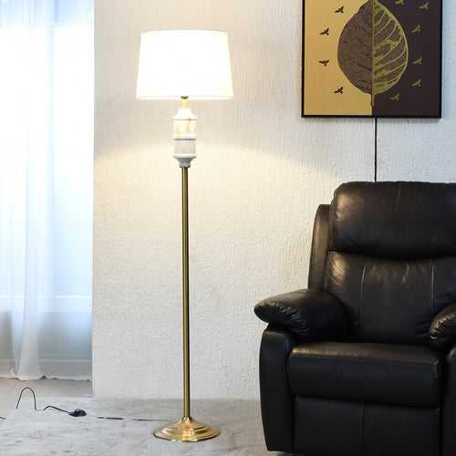 Marbela Fabric Shade Metal Base Floor Lamp 158 cm (White & Gold)