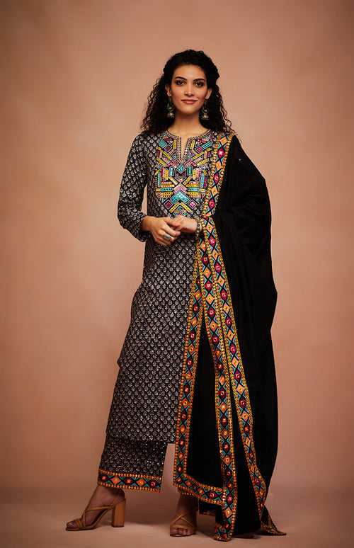 Black Tribal Mirror Dupatta