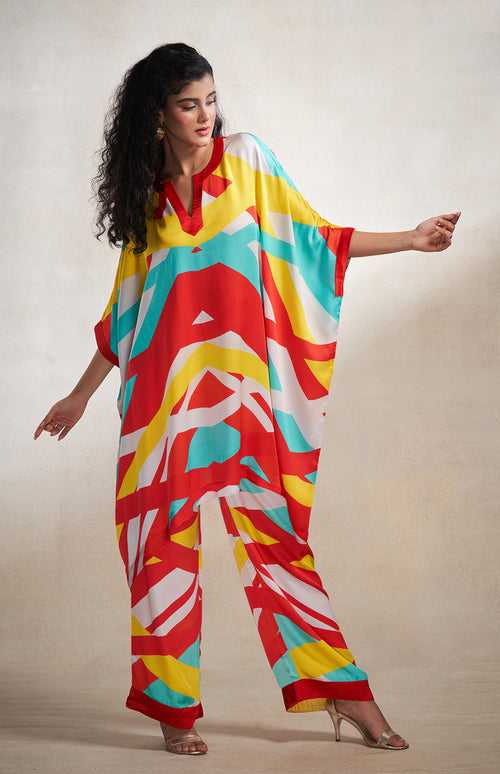 Red & Blue Abstract Poncho Kurta