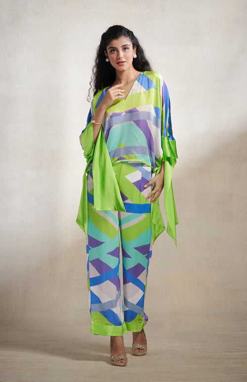 Green & Grey Abstract Straight Pants