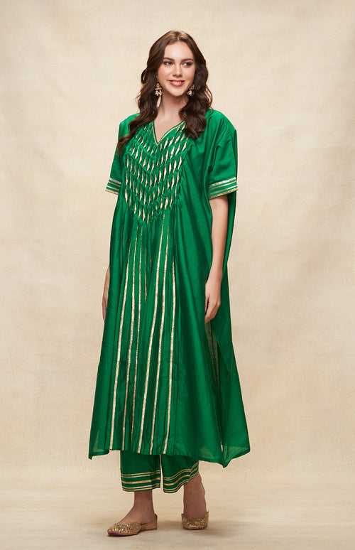 Green Gota Pleated Kaftan