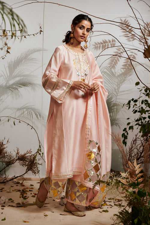 Peach Chanderi Silk Gota Memoni