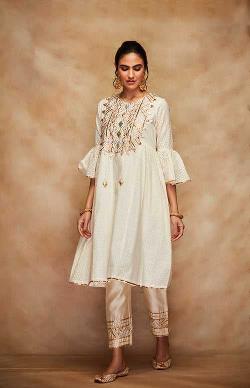 Off White Jamdani Gota Kurta