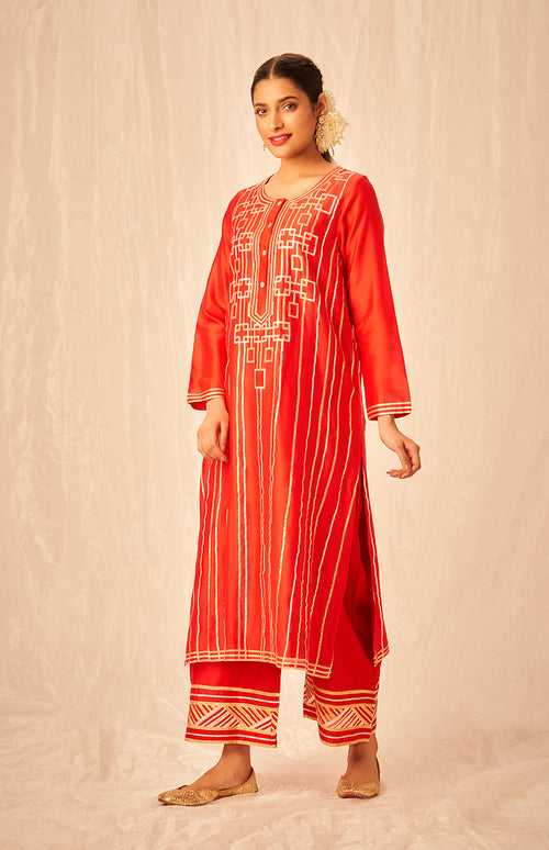 Red A Line Kurta