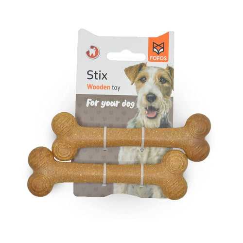 Woodplay Bone Twins Durable Dog Chew Toy Set Brown (Pack Of 2) For Small Dogs