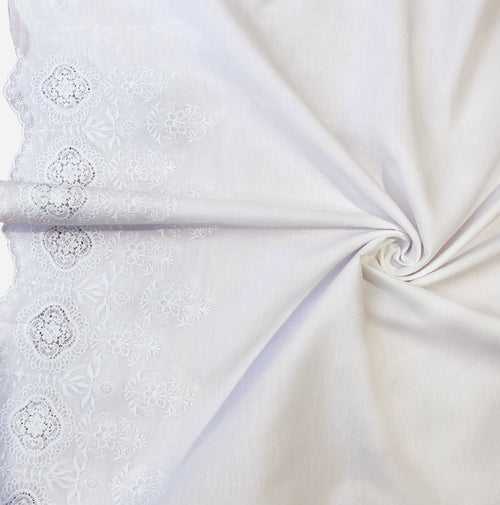Dyeable White Vintage Border Hakoba Schiffli Fabric