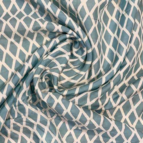 Premium Light Blue Geometric Cotton Silk Fabric