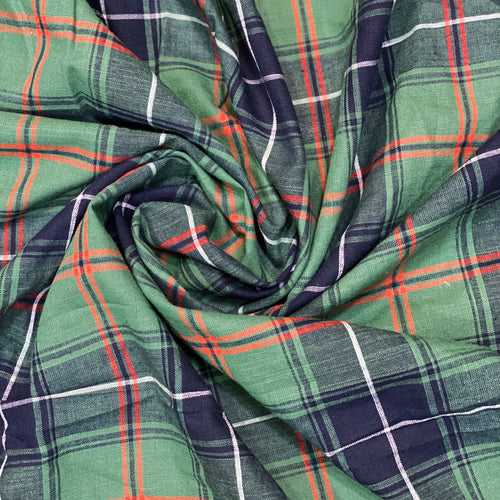 Green Checks Cotton Print Fabric