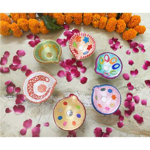 Embellished Hand Painted Diyas (Set of 12)