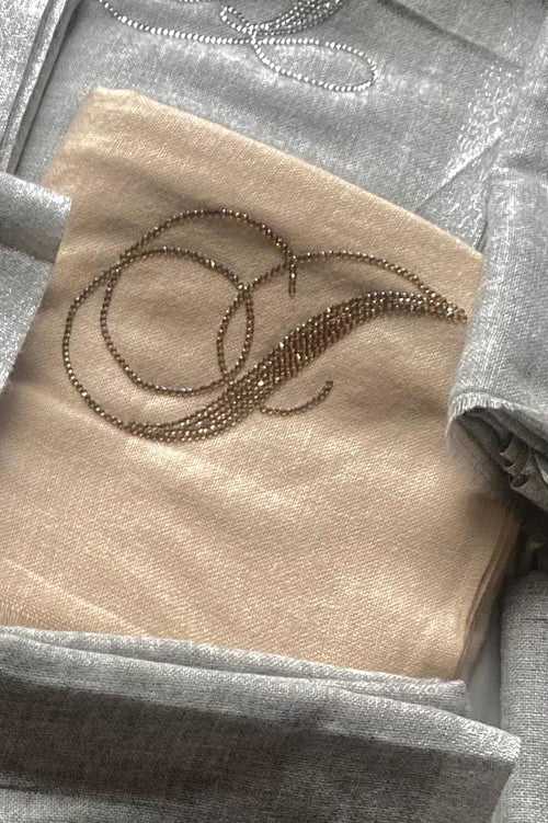 Monogrammed Bling Shawl Beige