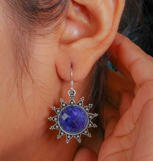 Silver Lapis Sun Earrings