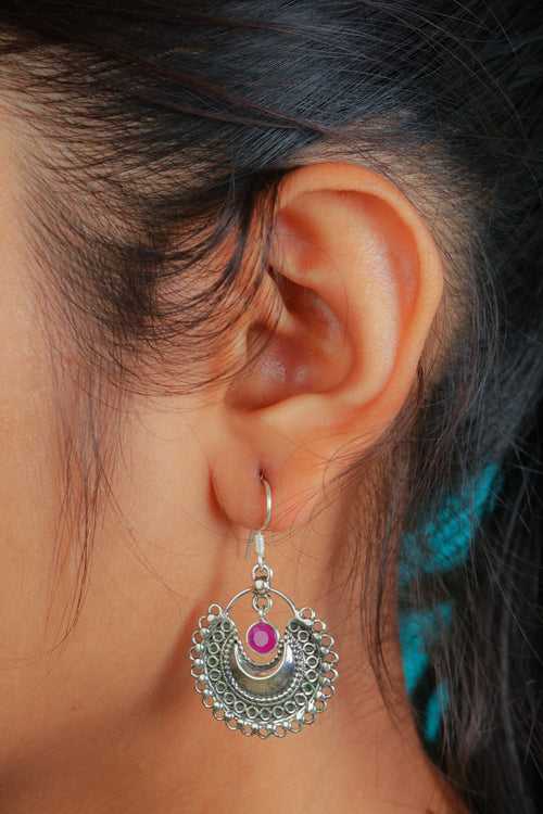 Silver Ruby Filigree Earrings