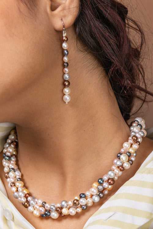 Song of the Sea Woven Pearl Necklace and Earrings Set