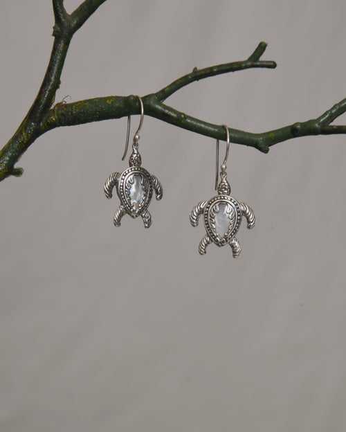 Silver Cloud Flying Turtle Earrings