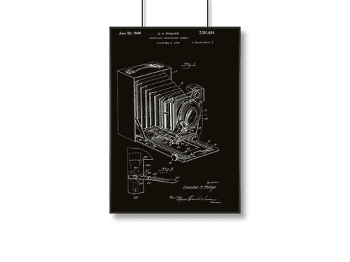 Large Format Folding Camera Patent Poster | A3+ | Black Background