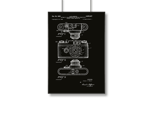Auto Winding Film Camera Patent Poster| A3+| Black Background