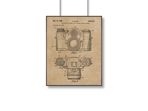 Film SLR Camera Patent Poster | A3+ | Brown Background