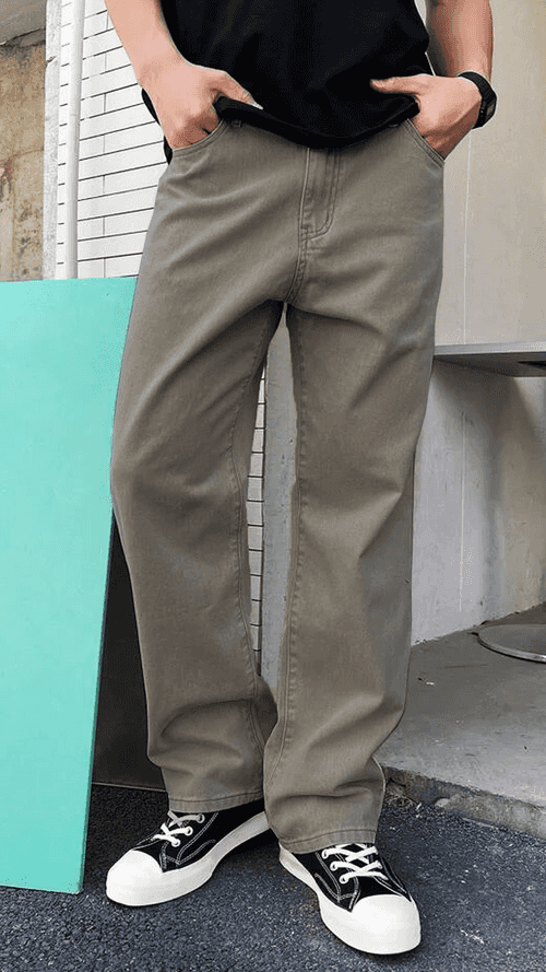 Grey Baggy Fit Straight Leg Pants