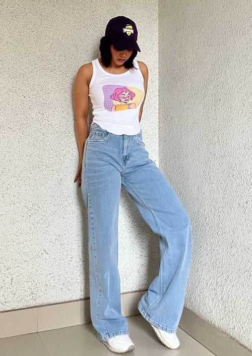 Frozen Blue Wide Leg High Rise Jeans