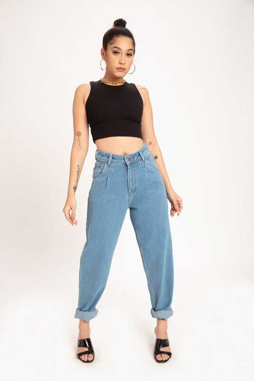 Pleated Slouchy Mom Jeans