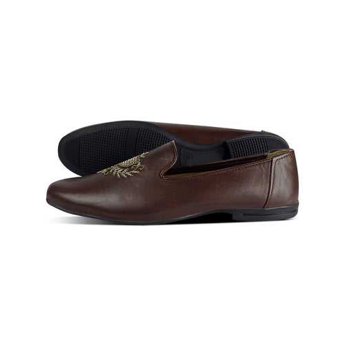 Brown Leaf Zardosi Slipon