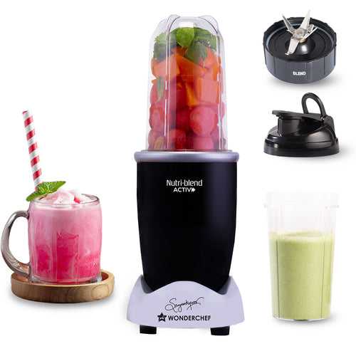 Nutri-blend Activ Mixer Grinder Blender, Smoothie Maker, 500W 22000 RPM 100% Full Copper Motor, 2 Unbreakable Jars, SS Blades, 2 Year Warranty, Recipe book by Chef Sanjeev Kapoor, Black