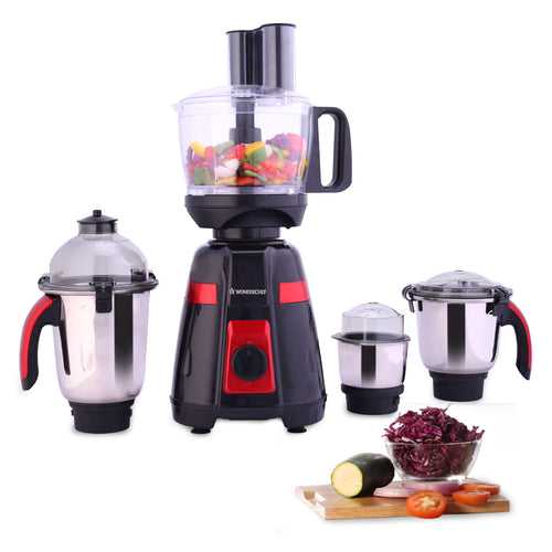 Platinum 750W Mixer Grinder with Food Processor | 4 SS Jars with Fruit Filter Jar | Powerful 750W motor | Pulse Function | Anti Skid Feets | 5 years warranty on motor | Black & Red