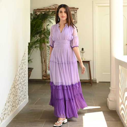Bunaai Shades Of Purple Chiffon Maxi Dress