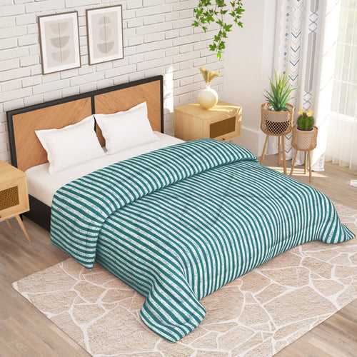 180 GSM Green Stripes Microfiber Fusion Reversible Double / Single Comforter