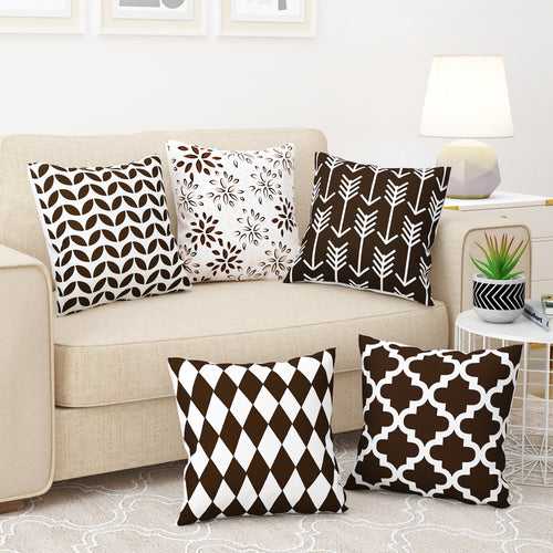 Story@Home Brown Abstract Polyester 5 units of Helio Cushion Covers